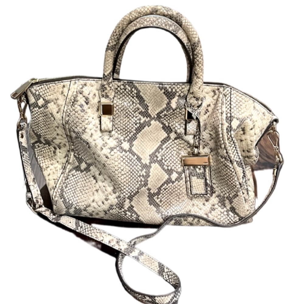 Nine West Cream and brown Médium Leather Snake Skin Satchel